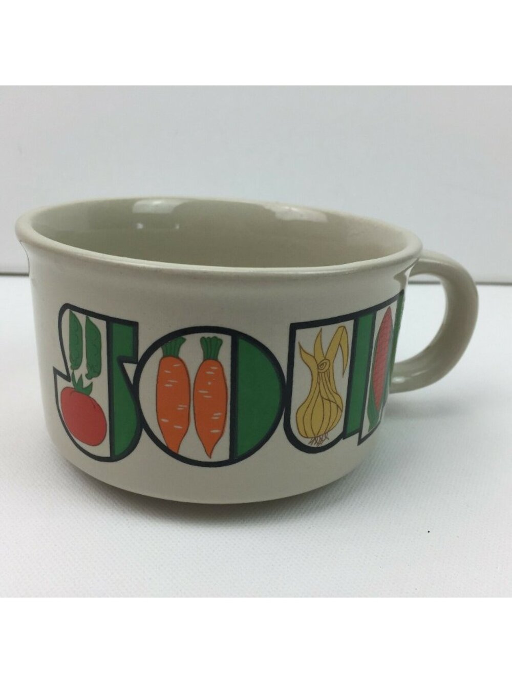Soup Mug White Ceramic Peas Tomato Carrots Onion Corn Oversize Bowl